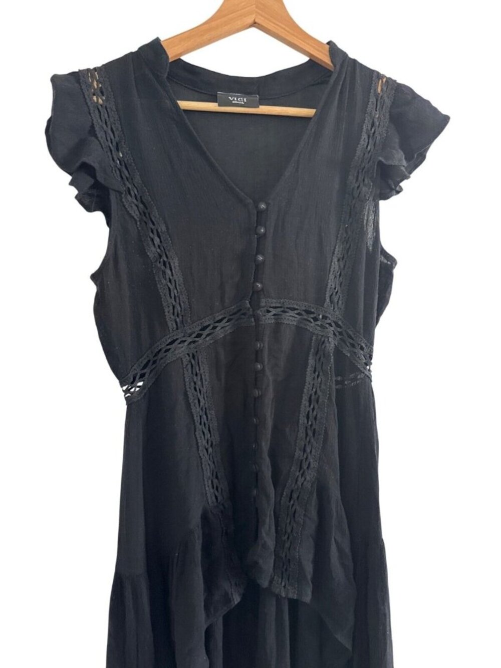 Vici black Flutter Sleeve Button Front Midi Dress - Picture 4 of 7